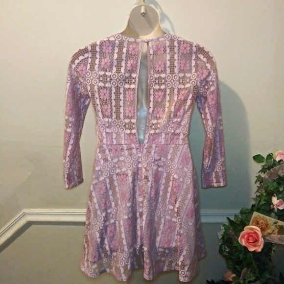 Modcloth Lavender Lace, Sexy Back Slit Fit & Flare Long Sleeved Mini Dress - Picture 9 of 15